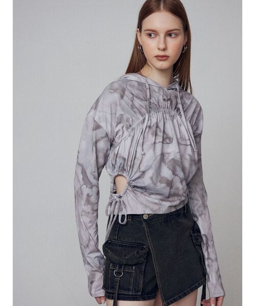 EMODA(エモダ)の「ホールギャザーリボントップ(Tシャツ/カットソー・レディース・グレー/ブラック/その他・FREE)」の5枚目の写真