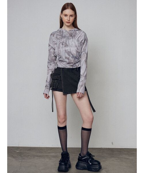 EMODA(エモダ)の「ホールギャザーリボントップ(Tシャツ/カットソー・レディース・グレー/ブラック/その他・FREE)」の6枚目の写真