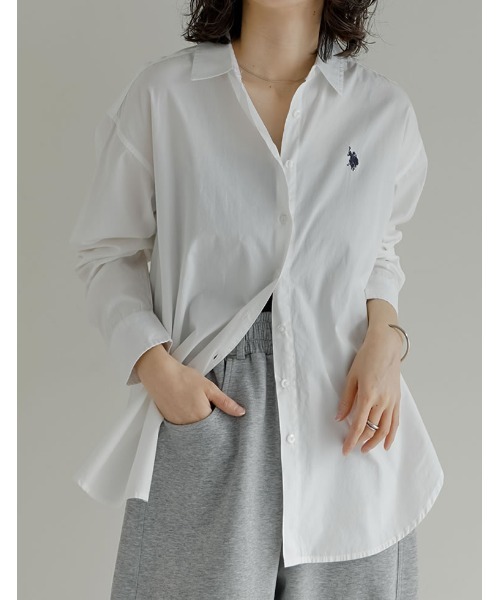 U.S. POLO ASSN.（ユーエスポロアッスン）の「[U.S. POLO ASSN.][別注]レギュラーカラー長袖チュニックシャツ（シャツ/ブラウス・レディース・ブルー/イエロー系/ベージュ/ホワイト/ネイビー系・LARGE/MEDIUM）」の2枚目の写真