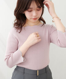 natural couture | 配色スカラップ強撚ニット（７分袖）(ニット/セーター)