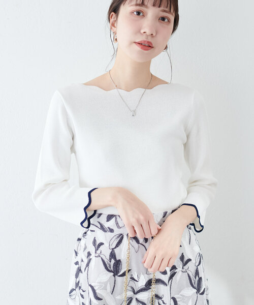 natural couture（ナチュラルクチュール）の「配色スカラップ強撚ニット（７分袖）（ニット/セーター・レディース・ピンク/オフホワイト/ネイビー/ライトベージュ/ミント/ラベンダー/その他1・FREE）」の8枚目の写真