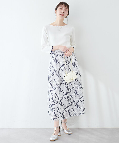 natural couture（ナチュラルクチュール）の「配色スカラップ強撚ニット（７分袖）（ニット/セーター・レディース・ピンク/オフホワイト/ネイビー/ライトベージュ/ミント/ラベンダー/その他1・FREE）」の10枚目の写真