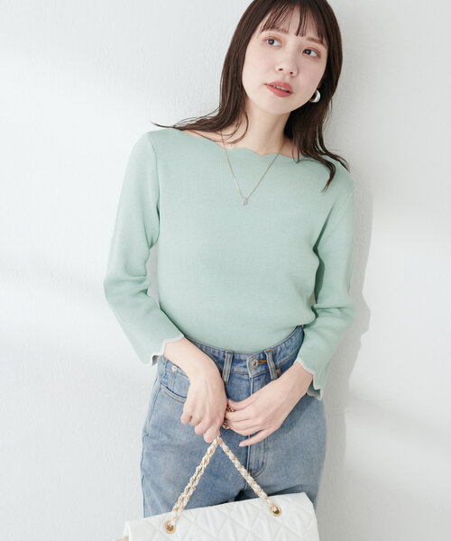 natural couture（ナチュラルクチュール）の「配色スカラップ強撚ニット（７分袖）（ニット/セーター・レディース・ピンク/オフホワイト/ネイビー/ライトベージュ/ミント/ラベンダー/その他1・FREE）」の21枚目の写真