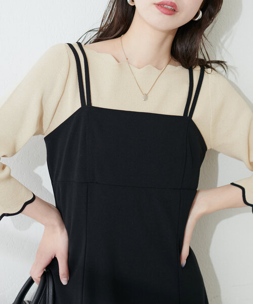 natural couture（ナチュラルクチュール）の「配色スカラップ強撚ニット（７分袖）（ニット/セーター・レディース・ピンク/オフホワイト/ネイビー/ライトベージュ/ミント/ラベンダー/その他1・FREE）」の12枚目の写真