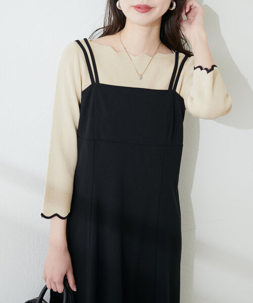 natural couture（ナチュラルクチュール）の「配色スカラップ強撚ニット（７分袖）（ニット/セーター・レディース・ピンク/オフホワイト/ネイビー/ライトベージュ/ミント/ラベンダー/その他1・FREE）」の13枚目の写真