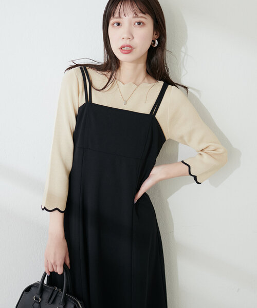 natural couture（ナチュラルクチュール）の「配色スカラップ強撚ニット（７分袖）（ニット/セーター・レディース・ピンク/オフホワイト/ネイビー/ライトベージュ/ミント/ラベンダー/その他1・FREE）」の14枚目の写真