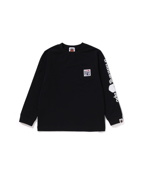 A BATHING APE(アベイシングエイプ)の「BUSY WORKS POCKET LS TEE(Tシャツ/カットソー・キッズ・ホワイト/ブラック・90/100/110/130/140/120)」の1枚目の写真