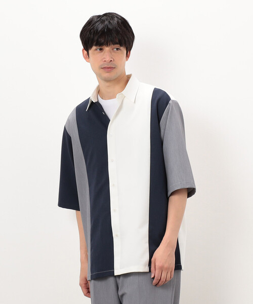 COMME CA ISM（コムサイズム）の「ウールライク 五分袖 ショートポイント コンビシャツ（シャツ/ブラウス・メンズ・ホワイト/ブラック・MEDIUM/SMALL/LARGE）」の4枚目の写真