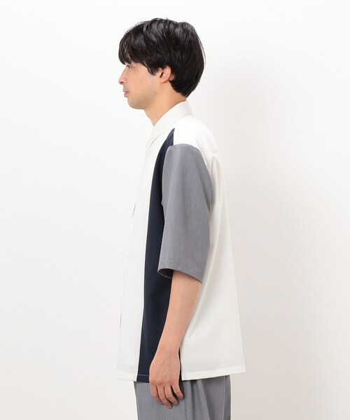 COMME CA ISM（コムサイズム）の「ウールライク 五分袖 ショートポイント コンビシャツ（シャツ/ブラウス・メンズ・ホワイト/ブラック・MEDIUM/SMALL/LARGE）」の8枚目の写真