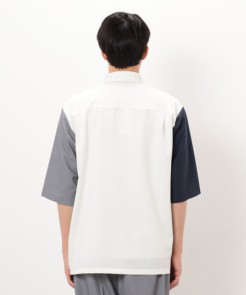 COMME CA ISM（コムサイズム）の「ウールライク 五分袖 ショートポイント コンビシャツ（シャツ/ブラウス・メンズ・ホワイト/ブラック・MEDIUM/SMALL/LARGE）」の9枚目の写真
