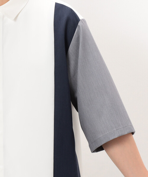 COMME CA ISM（コムサイズム）の「ウールライク 五分袖 ショートポイント コンビシャツ（シャツ/ブラウス・メンズ・ホワイト/ブラック・MEDIUM/SMALL/LARGE）」の11枚目の写真