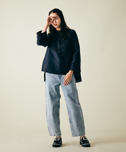 Audie a Muses(オーディアミューズ)の「【人気のため追加】パールスタッズカーブデニム(デニムパンツ・レディース・ネイビー・40/42/38/36)」の8枚目の写真