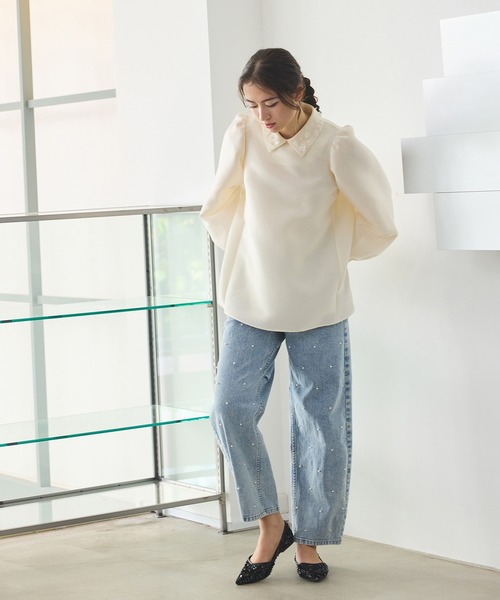 Audie a Muses(オーディアミューズ)の「【人気のため追加】パールスタッズカーブデニム(デニムパンツ・レディース・ネイビー・40/42/38/36)」の15枚目の写真