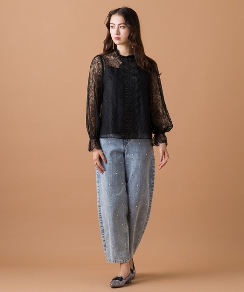 Audie a Muses(オーディアミューズ)の「【人気のため追加】パールスタッズカーブデニム(デニムパンツ・レディース・ネイビー・40/42/38/36)」の16枚目の写真