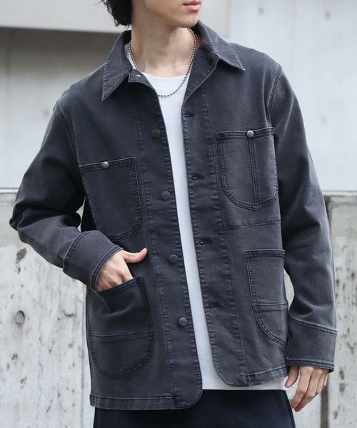 HANES(ヘインズ)の「【HANES/ヘインズ】ストレッチデニム カバーオールジャケット(カバーオール・メンズ・ネイビー/ブルー/サックスブルー/ブラック・S/M/L/LL)」の2枚目の写真