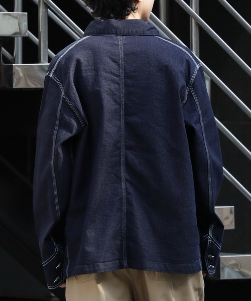 HANES(ヘインズ)の「【HANES/ヘインズ】ストレッチデニム カバーオールジャケット(カバーオール・メンズ・ネイビー/ブルー/サックスブルー/ブラック・S/M/L/LL)」の22枚目の写真