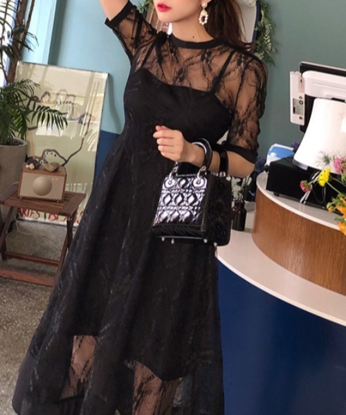 FREE STYLISTS(フリー スタイリスト)の「YUGA_YGMC レースシアー ドレス(ドレス・レディース・ブラック/ベビーピンク・S/M/XL/L)」の5枚目の写真
