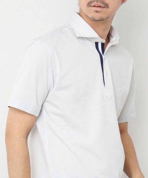 NOLLEY’S(ノーリーズ)の「《ビジカジ対応》サッカーニットテープポロ ビズポロ 25SS(ポロシャツ・メンズ・ネイビー/ブルー系その他/ホワイト/サックスブルー/ピンク系その他/グレー系その他・S/M/L/XL)」の3枚目の写真