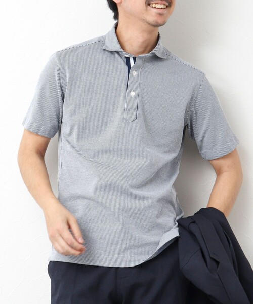 NOLLEY’S(ノーリーズ)の「《ビジカジ対応》サッカーニットテープポロ ビズポロ 25SS(ポロシャツ・メンズ・ネイビー/ブルー系その他/ホワイト/サックスブルー/ピンク系その他/グレー系その他・S/M/L/XL)」の6枚目の写真