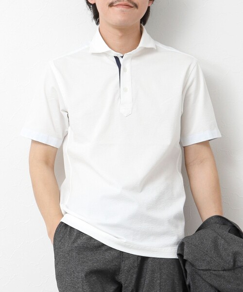 NOLLEY’S(ノーリーズ)の「《ビジカジ対応》サッカーニットテープポロ ビズポロ 25SS(ポロシャツ・メンズ・ネイビー/ブルー系その他/ホワイト/サックスブルー/ピンク系その他/グレー系その他・S/M/L/XL)」の2枚目の写真