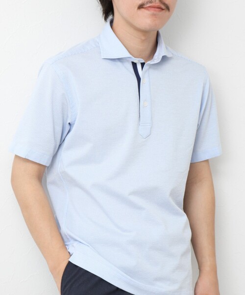 NOLLEY’S(ノーリーズ)の「《ビジカジ対応》サッカーニットテープポロ ビズポロ 25SS(ポロシャツ・メンズ・ネイビー/ブルー系その他/ホワイト/サックスブルー/ピンク系その他/グレー系その他・S/M/L/XL)」の5枚目の写真