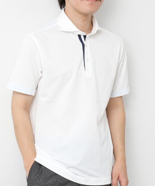 NOLLEY’S(ノーリーズ)の「《ビジカジ対応》サッカーニットテープポロ ビズポロ 25SS(ポロシャツ・メンズ・ネイビー/ブルー系その他/ホワイト/サックスブルー/ピンク系その他/グレー系その他・S/M/L/XL)」の8枚目の写真