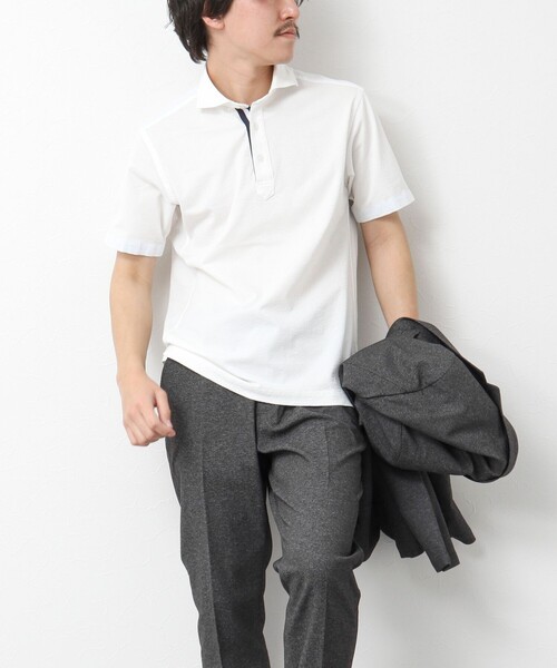 NOLLEY’S(ノーリーズ)の「《ビジカジ対応》サッカーニットテープポロ ビズポロ 25SS(ポロシャツ・メンズ・ネイビー/ブルー系その他/ホワイト/サックスブルー/ピンク系その他/グレー系その他・S/M/L/XL)」の9枚目の写真