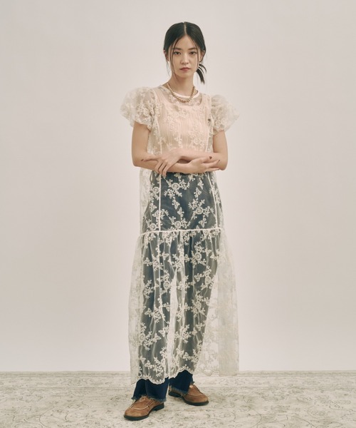moi  モイ　キッズ　美品　ワンピース リトルフラワーキャミワンピース(S WHITE): ONEPIECE