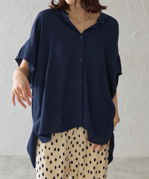 each（イーチ）の「フレンチスリーブとろみブラウス（シャツ/ブラウス・レディース・ホワイト/グリーン/レッド/ネイビー/ブルー・FREE）」の3枚目の写真