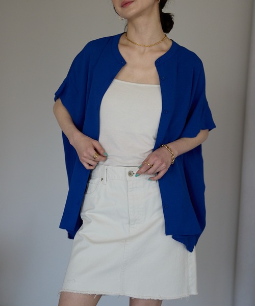 each（イーチ）の「フレンチスリーブとろみブラウス（シャツ/ブラウス・レディース・ホワイト/グリーン/レッド/ネイビー/ブルー・FREE）」の4枚目の写真