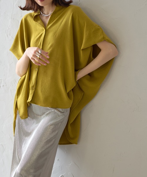 each（イーチ）の「フレンチスリーブとろみブラウス（シャツ/ブラウス・レディース・ホワイト/グリーン/レッド/ネイビー/ブルー・FREE）」の2枚目の写真