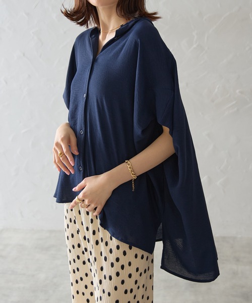 each（イーチ）の「フレンチスリーブとろみブラウス（シャツ/ブラウス・レディース・ホワイト/グリーン/レッド/ネイビー/ブルー・FREE）」の12枚目の写真