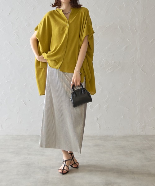 each（イーチ）の「フレンチスリーブとろみブラウス（シャツ/ブラウス・レディース・ホワイト/グリーン/レッド/ネイビー/ブルー・FREE）」の7枚目の写真