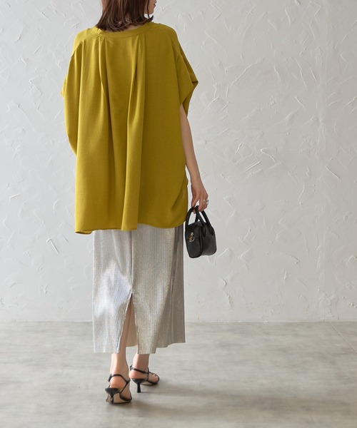 each（イーチ）の「フレンチスリーブとろみブラウス（シャツ/ブラウス・レディース・ホワイト/グリーン/レッド/ネイビー/ブルー・FREE）」の8枚目の写真