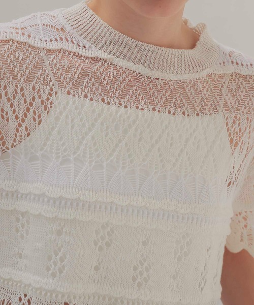 ニット セーター ODAKHA / crazy lace short knit(クレイジーレースショート丈ニット OH25SS-KN11) レディース セール】ODAKHA / crazy lace short knit(クレイジーレース