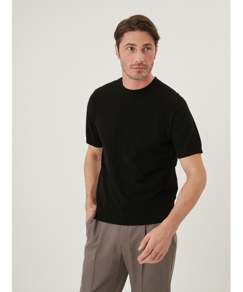 未使用品級　AOURE /アウール　半袖ニットTシャツ/白/M　リブ　メンズ LUME ニットティーシャツ（ニット/セーター）｜AOURE（アウール