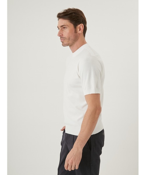 未使用品級　AOURE /アウール　半袖ニットTシャツ/白/M　リブ　メンズ LUME ニットティーシャツ（ニット/セーター）｜AOURE（アウール