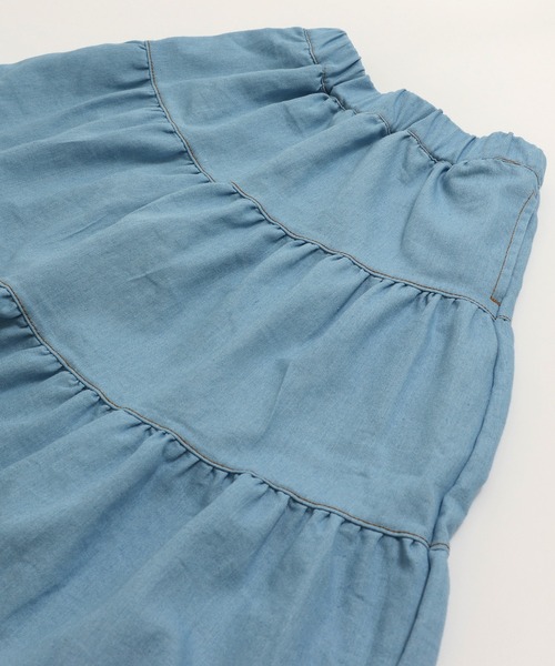 セール】ダンガリーティアードロングスカート（デニムスカート