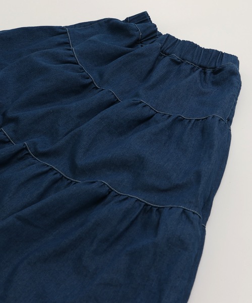 セール】ダンガリーティアードロングスカート（デニムスカート