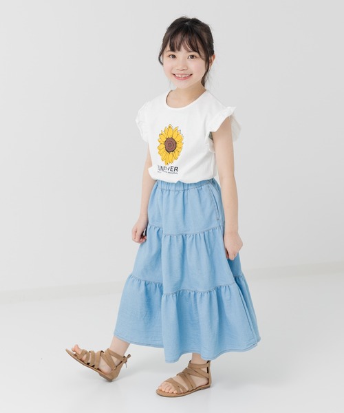 セール】ダンガリーティアードロングスカート（デニムスカート