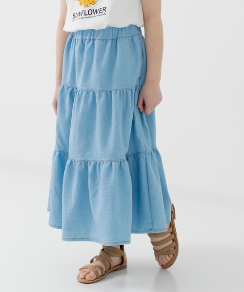 セール】ダンガリーティアードロングスカート（デニムスカート