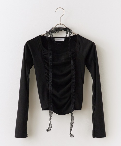 ROOPTOKYO(ループトウキョウ)の「レース付き クロップド丈ロングスリーブTシャツ(Tシャツ/カットソー・レディース・アイボリー/ブラック/ピンク・FREE)」の11枚目の写真