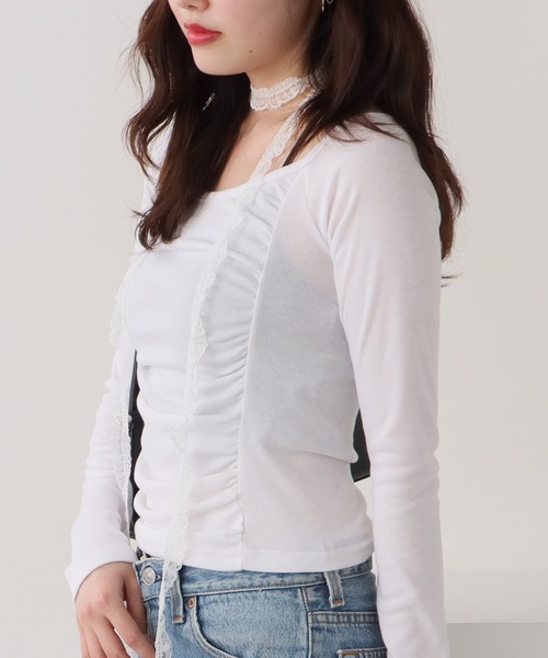 ROOPTOKYO(ループトウキョウ)の「レース付き クロップド丈ロングスリーブTシャツ(Tシャツ/カットソー・レディース・アイボリー/ブラック/ピンク・FREE)」の15枚目の写真