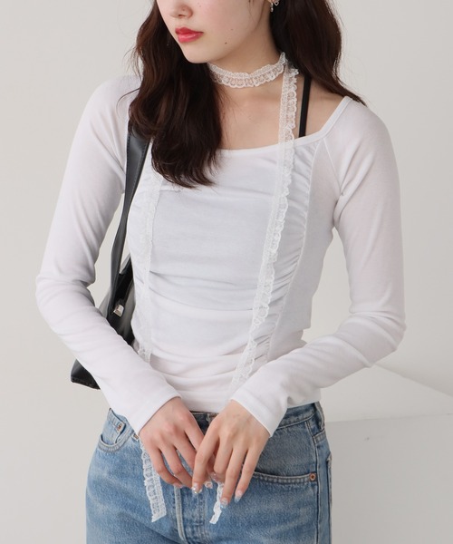 ROOPTOKYO(ループトウキョウ)の「レース付き クロップド丈ロングスリーブTシャツ(Tシャツ/カットソー・レディース・アイボリー/ブラック/ピンク・FREE)」の14枚目の写真