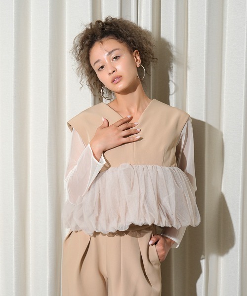 ANDRESD】peplum tulle set up pants dress［ペプラムチュール