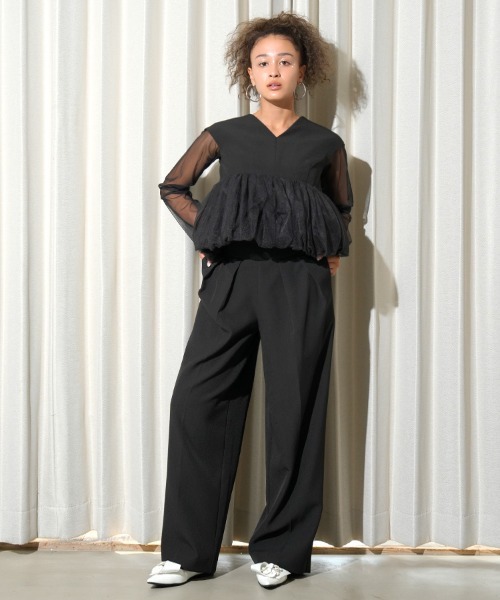 DONOBAN（ドノバン）の「【ANDRESD】peplum tulle set up pants dress［ペプラムチュールセットアップパンツドレス］（ドレス・レディース・ブラック/チャコールグレー/ベージュ・S/M/L）」の2枚目の写真