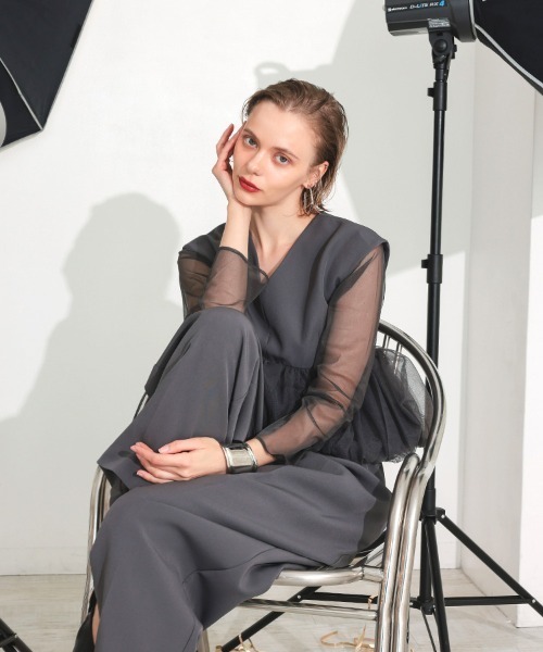 DONOBAN（ドノバン）の「【ANDRESD】peplum tulle set up pants dress［ペプラムチュールセットアップパンツドレス］（ドレス・レディース・ブラック/チャコールグレー/ベージュ・S/M/L）」の4枚目の写真