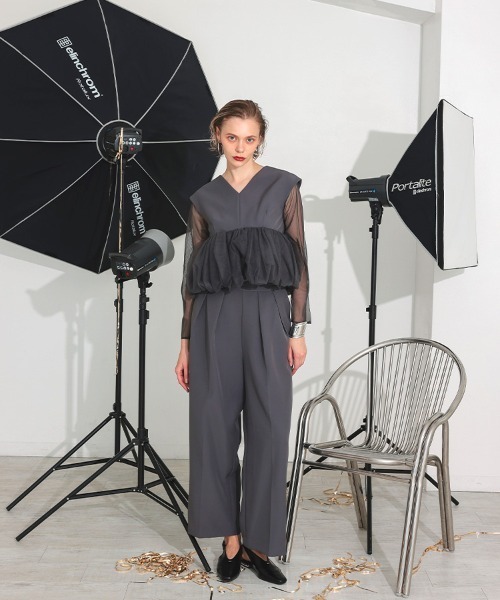 DONOBAN（ドノバン）の「【ANDRESD】peplum tulle set up pants dress［ペプラムチュールセットアップパンツドレス］（ドレス・レディース・ブラック/チャコールグレー/ベージュ・S/M/L）」の6枚目の写真
