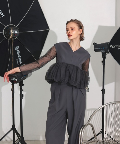 DONOBAN（ドノバン）の「【ANDRESD】peplum tulle set up pants dress［ペプラムチュールセットアップパンツドレス］（ドレス・レディース・ブラック/チャコールグレー/ベージュ・S/M/L）」の7枚目の写真