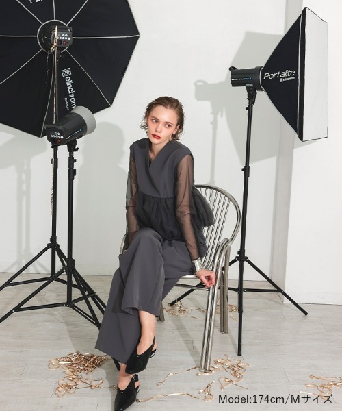DONOBAN（ドノバン）の「【ANDRESD】peplum tulle set up pants dress［ペプラムチュールセットアップパンツドレス］（ドレス・レディース・ブラック/チャコールグレー/ベージュ・S/M/L）」の9枚目の写真